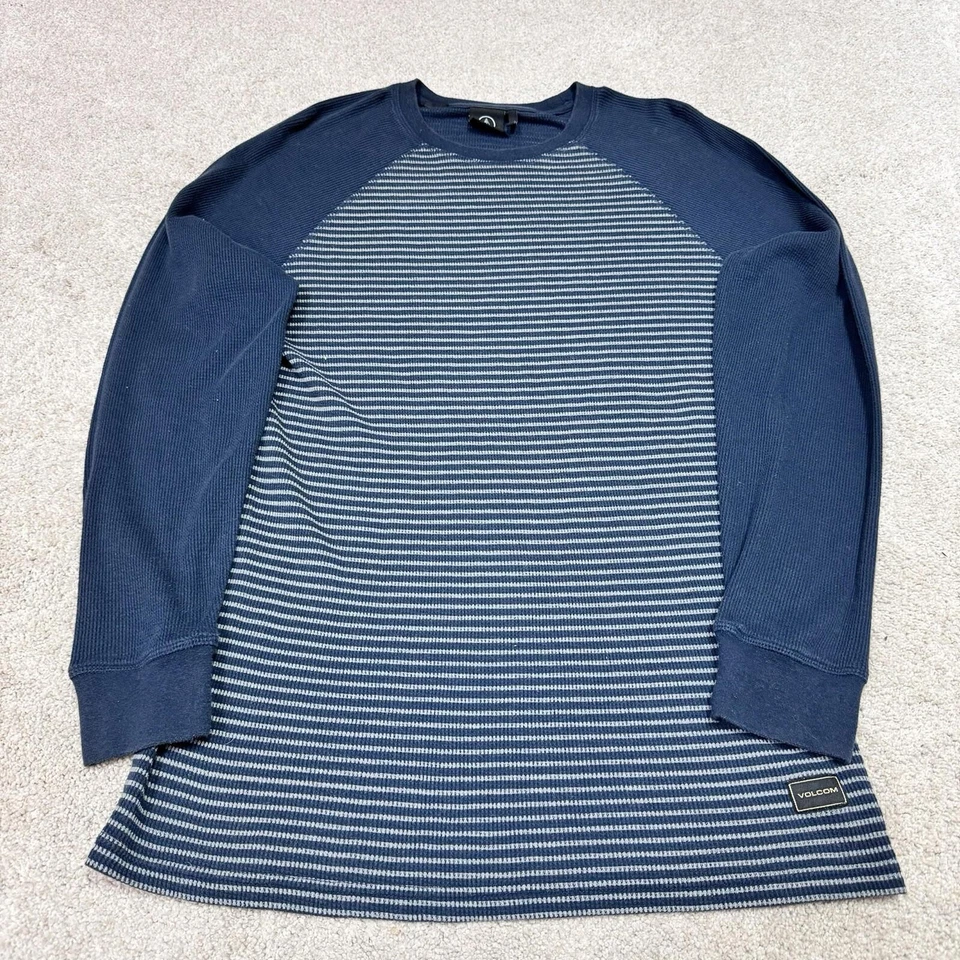 Volcom T-Shirt Men’s Blue Gray Striped Long Sleeve Size Medium - Image 1 of 4