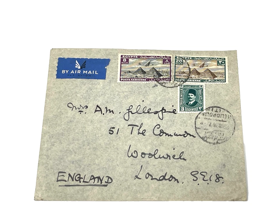1938-Egypt, 'Letter from Alexandria to Heliopolis', Scott # 131, C13, C16, (#E9) - Image 1 of 1