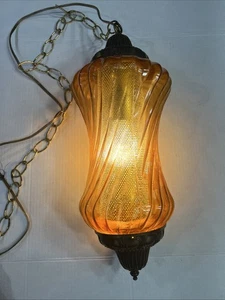 Gorgeous Mid Century Modern Gold Twisted Art Glass Chain Swag Lamp Japan, Works! - Picture 1 of 7