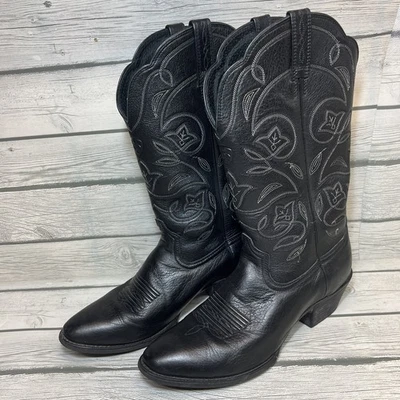 Ariat Black Leather Cowboy Western Round Toe Mid Calf Boots Womens Sz 9 B - Image 1 of 4