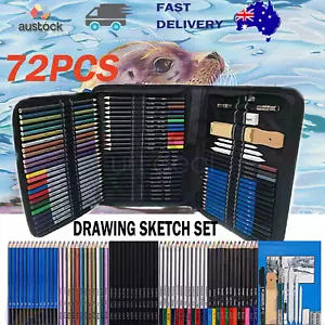 Art Sketch Pencils Oil Drawing Colouring Graphite Charcoal Pencil 72pcs Set AU - Picture 1 of 12