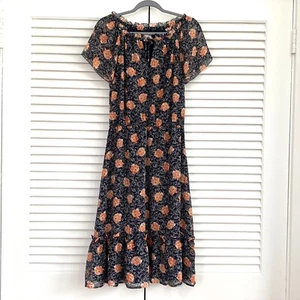 NWT Ann Taylor Loft Floral Midi Dress With Ruffled Neck Tiered Dress Y2K Style - Picture 1 of 12
