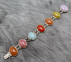 Brazalete de plata esterlina Whitney Kelly ojo de tigre jaspe piedras preciosas 8,5 pulgadas 703f - Imagen 1 de 14