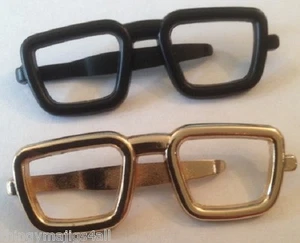 GOLD BLACK GLASSES TIE BAR CLIP OPTICIAN STYLE SPECTACLES DESIGNER CLEAR STYLISH - Picture 1 of 7