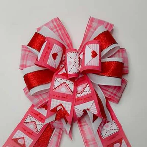 Valentine's Day Bow, Love Letters, Pink Plaid - Imagen 1 de 2