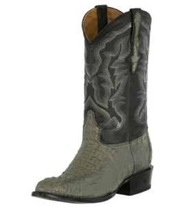 Mens Western Leather Boots Gray Real Crocodile Head Cut Skin J Toe Size 13.5 - Picture 1 of 5
