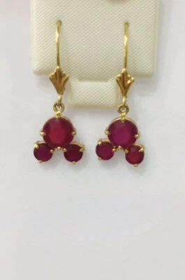 14k Solid Yellow Gold Lever Back Earrings With Round Ruby 2.05GM - Image 1 of 4