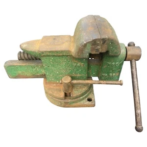 Vintage No 55 Cast Iron Green 3.5” Bench Vise Swivel Base Mini Anvil Top - Picture 1 of 10