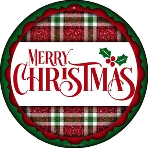 Merry Christmas Red and Green Circular Metal Sign 12" Home Garage Wall Decor - Picture 1 of 1