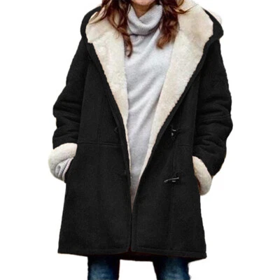 Womens Fleece Lined Hooded Long Coat Overcoat Winter Warm Parka Jacket Outwear - Image 1 of 4