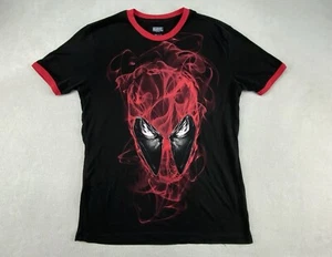 Marvel Deadpool Ringer Smoke Vapor Design Black Red T-Shirt Men's S Mad Engine - Picture 1 of 9