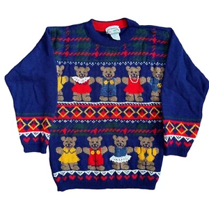 Vintage Jet Set Teddy Bear 3D Sweater Kid’s Size L Made In USA 80’s - Picture 1 of 7