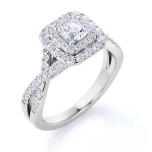 1 Carat Princess Cut Moissanite Engagement Ring - Bridal Set - Double Halo Ring - Picture 1 of 2