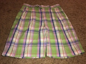 Cutter & Buck Men Pink Green Plaid Golf Shorts 33 Pleated - Picture 1 of 6