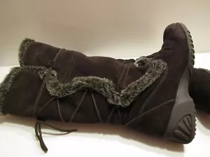 Khombu Chocolate Suede Lace Up 17" Tall Winter Boots with Fur Trim size 10 M - Picture 1 of 10
