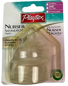 New Playtex Nurser Bottle Nipples 2 Count 3-6 Months Fast Flow  - Picture 1 of 3