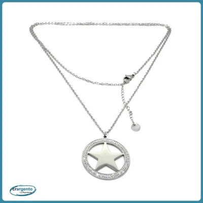 catenina collana girocollo lunga da donna in acciaio inox con ciondolo a stella - Immagine 1 di 4