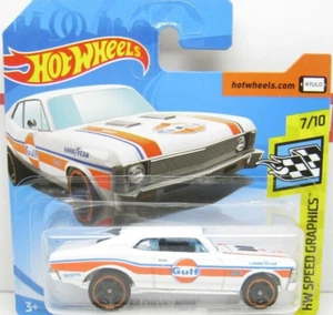 A21 HOT WHEELS CHEVY NOVA 1968 GULF WHITE HW SPEED GRAPHICS MINT ON SHORT CARD - Picture 1 of 1