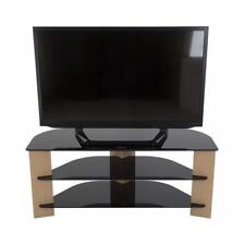 AVF TV Stand Fits 17.72"x43.31"x17.52" Black+Oak Glass w/Open Storage+Shelves