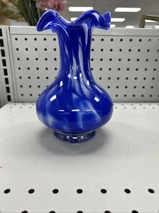 Beautiful Murano Style Blown Art Glass Vase-Blue/White 7.25" tall - Picture 1 of 2