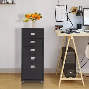 5 Drawers File Cabinet Metal Vertical Narrow Filing Cabinet W/ Tag Slot & Handle - Picture 1 of 17