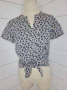 NWOT J CREW small cream & blue floral tie-up blouse - Picture 1 of 5