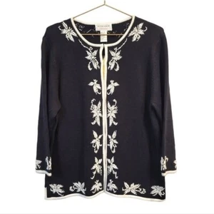 Victor Costa | Floral Beaded Sweater Coat Cardigan Black Gr. L Neu mit Etikett - Bild 1 von 9