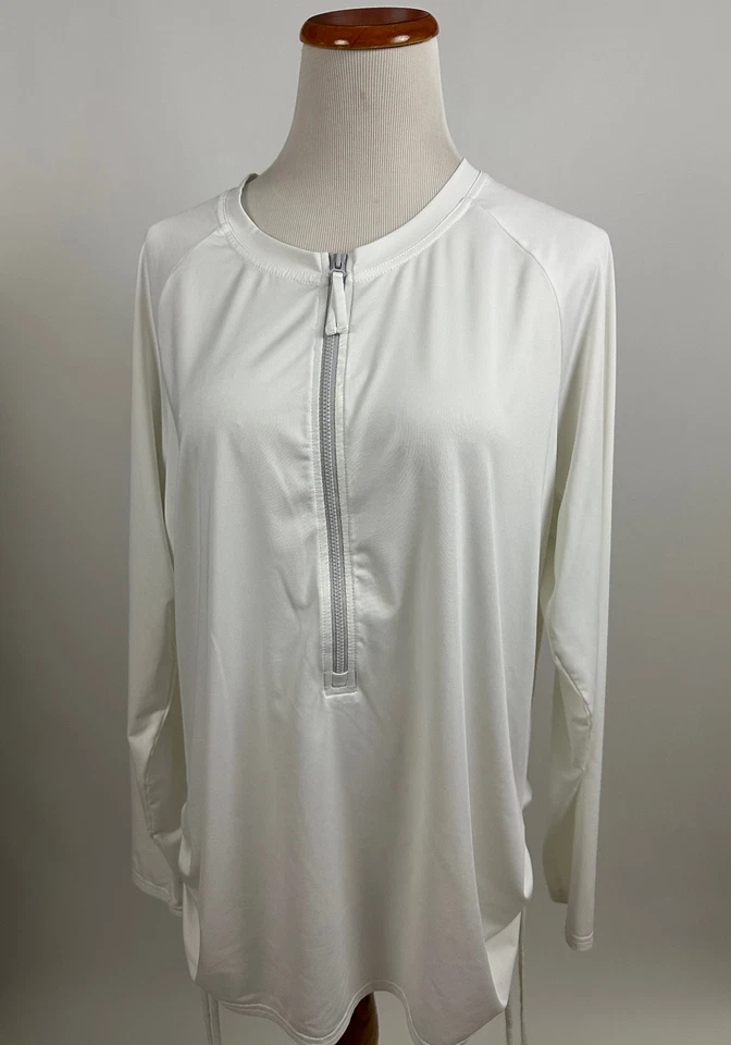 LL BEAN white 1/2 zip long sleeve UV shirt Ruchhed sides Women's XL - Image 1 of 4