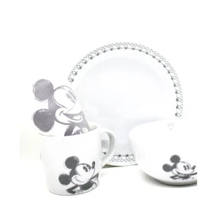 4tlg Disney Micky Maus Müslischale-Bowl-Schüssel Tasse Teller Geschirrtuch Creme - Bild 1 von 5