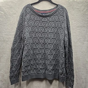 Tommy Hilifiger Sweater Womens XL Gray Chunky Knit Bobbles Cotton Stretch Preppy - Picture 1 of 7