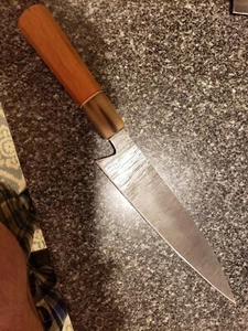 8 Inch Ladder Pattern Damascus Chef's Knife With Cherry Handle And Blond Horn... - Picture 1 of 6