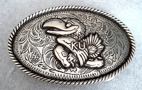 KU Jayhawks University of Kansas Football Basketball Team Belt Buckle New Ornate Cover