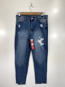 Jordache Girls Jeans Size 16 Solid Blue Girlfriend High Rise Stretch Denim NEW - Picture 1 of 5