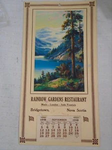 1948 Bridgetown NS Nova Scotia Calendar Rainbow Gardens Restaurant Soda Fountain - Bild 1 von 4