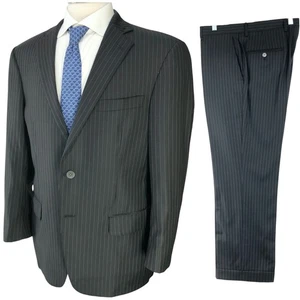 Hart Schaffner Marx HSM Anzug Herren 41S Drop 5 schwarz Nadelstreifen tailliert 100% Wolle - Bild 1 von 24