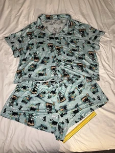Damen blau Hexe Katze Geist Halloween Pyjama Shorts & Top Schlaf Set 3X/Plus - Bild 1 von 13