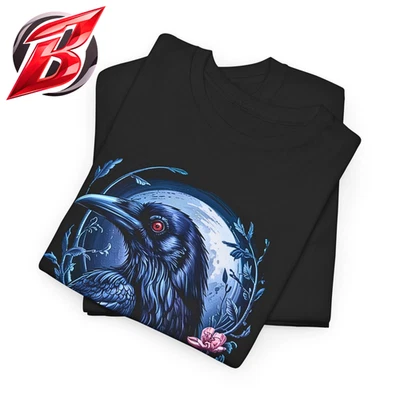 Camiseta Floral Moonlit Raven | Camiseta Gótica Cuervo y Flores - Totalmente Nueva Foto 1 de 2