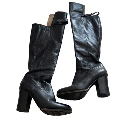 Botas de salto acima do joelho Frye tamanho 8 couro preto - Imagem 1 de 4