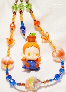 Porte-clés Kawaii fait main breloque téléphone perles orange bleu + désodorisant gratuit - Photo 1 sur 6