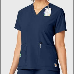 Nuovissimo top donna Carhartt blu navy medio scollo a V forza croce flessibile scrub M - Foto 1 di 7