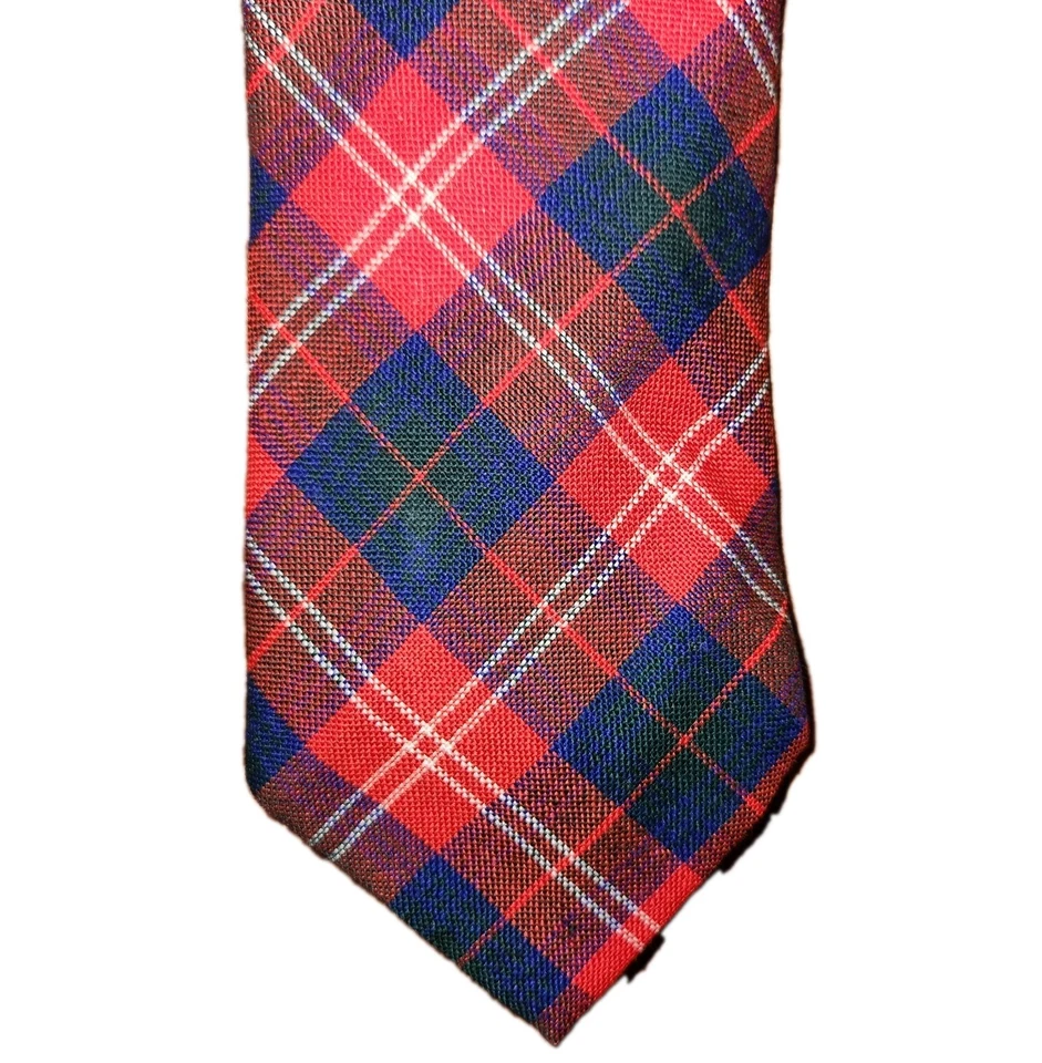 Corbata a cuadros vintage hecha en Escocia de lana roja azul verde 3" de ancho Foto 1 de 4