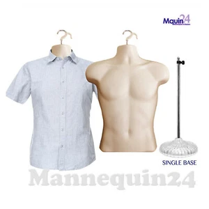 2 PACK MALE TORSO DRESS BODY FORM MANNEQUINS FLESH + 1 STAND + 2 HANGERS - Picture 1 of 4