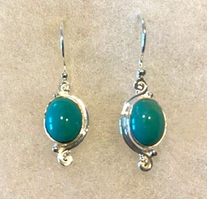 Sajen 925 Turquoise Drop Earrings with Swirls 1 1/4 In. Long - 4.2 Grams - Picture 1 of 10