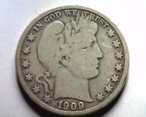 1909 MEDIO DÓLAR BARBERO FINO F BONITA MONEDA ORIGINAL DE BOBS MONEDAS ENVÍO RÁPIDO - Imagen 1 de 2