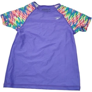 Speedo Swimsuit UN 50+ BlockthBurn Girl Size Medium Swim Shirt Purple, Multi - Picture 1 of 3