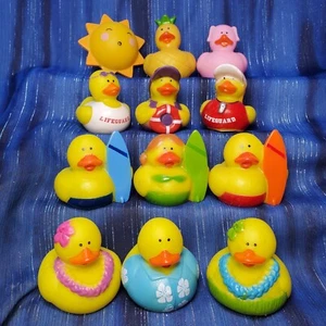 Fun Flock! 12 Hawaiian Luau Rubber Ducks Lifeguard Vacation Surf Sun NEW - Picture 1 of 5