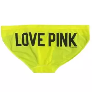 Victorias Secret PINK Sport Extra Low Rise YOGA Bikini LOVE PINK Print Yellow M - Picture 1 of 4