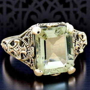 2.5 CT GENUINE GREEN AMETHYST 925 STERLING SILVER EDWARDIAN STYLE RING      #959 - Picture 1 of 5