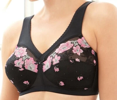 MAGIC (UPLIFT!) $45 Bra ~Gorgeous Embroidery~ FULL-FIGURE & PLUS-SIZES Black NEW - Image 1 of 4