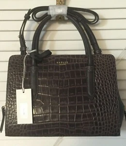 NEW Radley London Liverpool Croco-Embossed Charcoal Leather Satchel/Crossbody - Picture 1 of 6